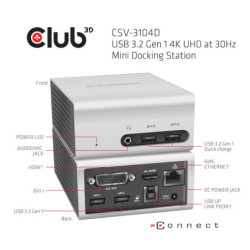 Stacja dokująca Club3D USB 3.2 4K (HDMI/DVI/4x USB 3.1/Ethernet/Audio)