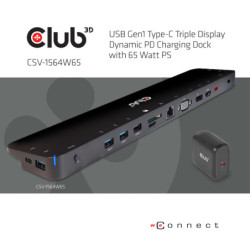 Stacja dokująca Club3D USB-C s napájecím adaptérem Triple Display Dynamic PD, 65 W