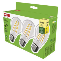 Żarówka LED EMOS Filament klasik, 3,8W, 806lm, E27, teplá bílá, 3ks