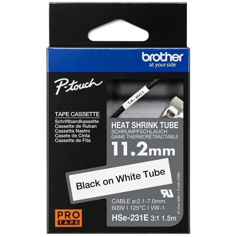 Papierowa taśma ciągła Brother HSE-231E černá na bílé, 11,2 mm