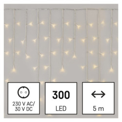 Christmas Lights EMOS 300 LED rampouchy, 5 m, venkovní i vnitřní, teplá bílá, ovladač, programy, časovač