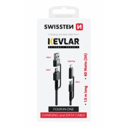 Kabel Swissten Kevlar 4v1, USB-C/USB, USB-C/Lightning, 1,5 m