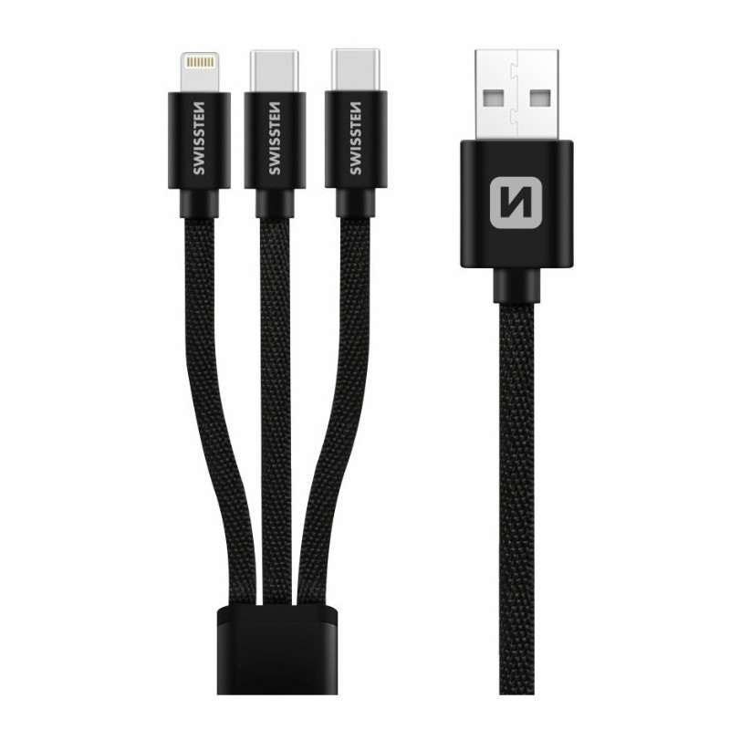 Kabel Swissten 3v1, USB/2x USB-C, Lightning, 1,2 m