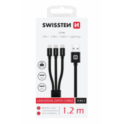 Kabel Swissten 3v1, USB/2x USB-C, Lightning, 1,2 m