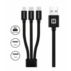 Kabel Swissten 3v1, USB/2x USB-C, Lightning, 1,2 m