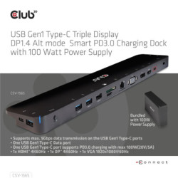 Stacja dokująca Club3D USB-C, Triple Display DP 1.4 Alt mode Smart PD3.0 100 W