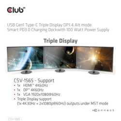 Stacja dokująca Club3D USB-C, Triple Display DP 1.4 Alt mode Smart PD3.0 100 W