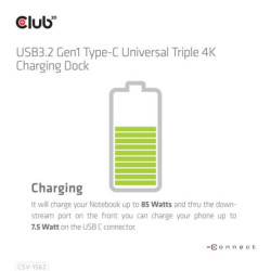 Stacja dokująca Club3D USB-C (5xUSB/USB-C/3xHDMI/2xDP/Ethernet/Audio), Triple 4K napájecí adaptér