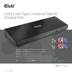 Stacja dokująca Club3D USB-C (5xUSB/USB-C/3xHDMI/2xDP/Ethernet/Audio), Triple 4K napájecí adaptér