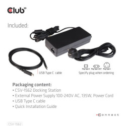 Stacja dokująca Club3D USB-C (5xUSB/USB-C/3xHDMI/2xDP/Ethernet/Audio), Triple 4K napájecí adaptér