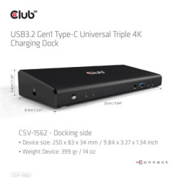 Stacja dokująca Club3D USB-C (5xUSB/USB-C/3xHDMI/2xDP/Ethernet/Audio), Triple 4K napájecí adaptér