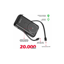 Powerbank Swissten 20000 mAh, PD 20W s integrovanými kabely USB-C a Lightning (kompatibilní s MagSafe)