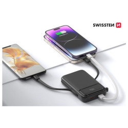 Powerbank Swissten 20000 mAh, PD 20W s integrovanými kabely USB-C a Lightning (kompatibilní s MagSafe)