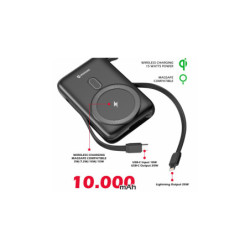 Powerbank Swissten 10000 mAh, PD 20W s integrovanými kabely USB-C a Lightning (kompatibilní s MagSafe)