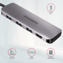 Hub USB Axagon USB 3.2 Gen 1 hub, 3x USB-A, HDMI 4k/30Hz, SD/microSD, kabel USB-C 20cm