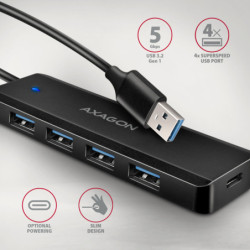 Hub USB Axagon 4x USB / USB-C, kabel USB-A 19cm