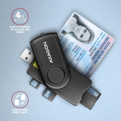 Czytnik kart chipowych Axagon USB-A + USB-C PocketReader 4-slot + SD/microSD/SIM