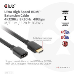 Kabel Club3D HDMI, prodlužovací, High Speed 4K, 1m