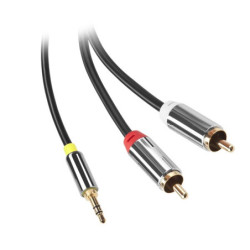 Kabel GoGEN 3,5 mm stereo, 2x CINCH, przedłużający, 1,5 m, złącza pozłacane, kolor czarny