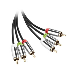 Kabel GoGEN Cinch, 3RCA - 3RCA, przedłużający, 2 m, złącza pozłacane, kolor czarny